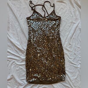 Charlotte Russe silver Brown Sequin embellished cage back Mini Dress